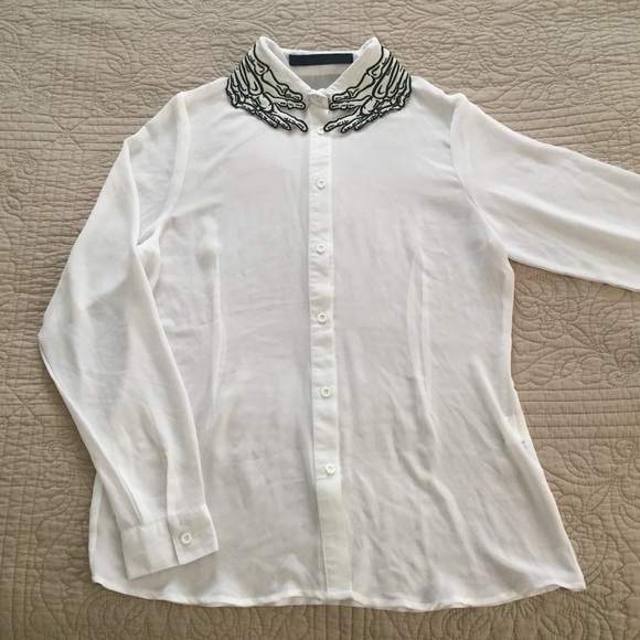 Skeleton Embroidery Chiffon Goth Blouse - Picture 3 of 5